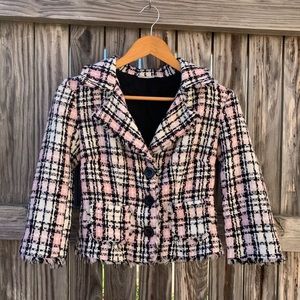 Vintage lavender star brand distressed pink black and white tweed blazer